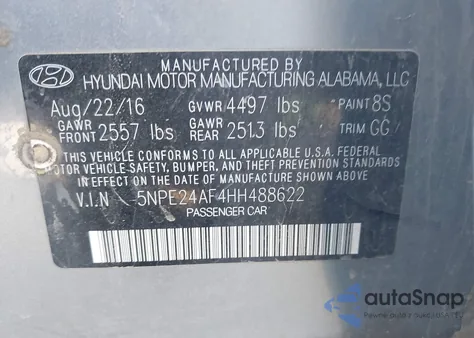 2017 Hyundai Sonata из США, поврежденный, VIN 5NPE24AF4HH488622